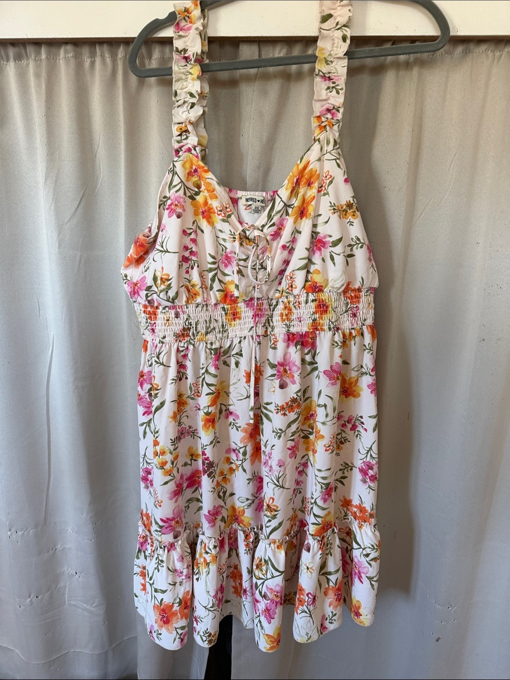 Inspired Hearts White Floral Sundress with Pink & Orange Blooms